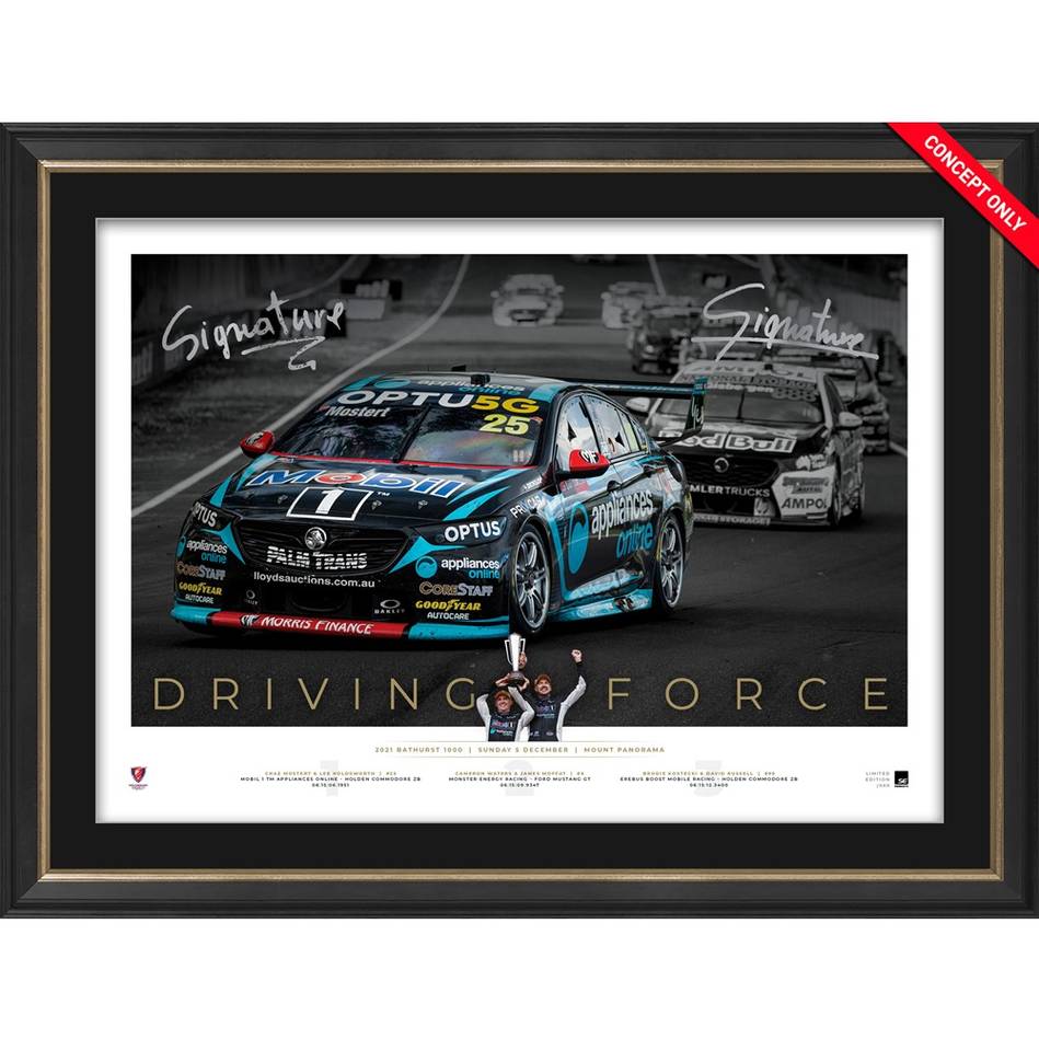 Chaz Mostert and Lee Holdsworth Signed Official 2021 Bathurst Champions Print Framed - 4965