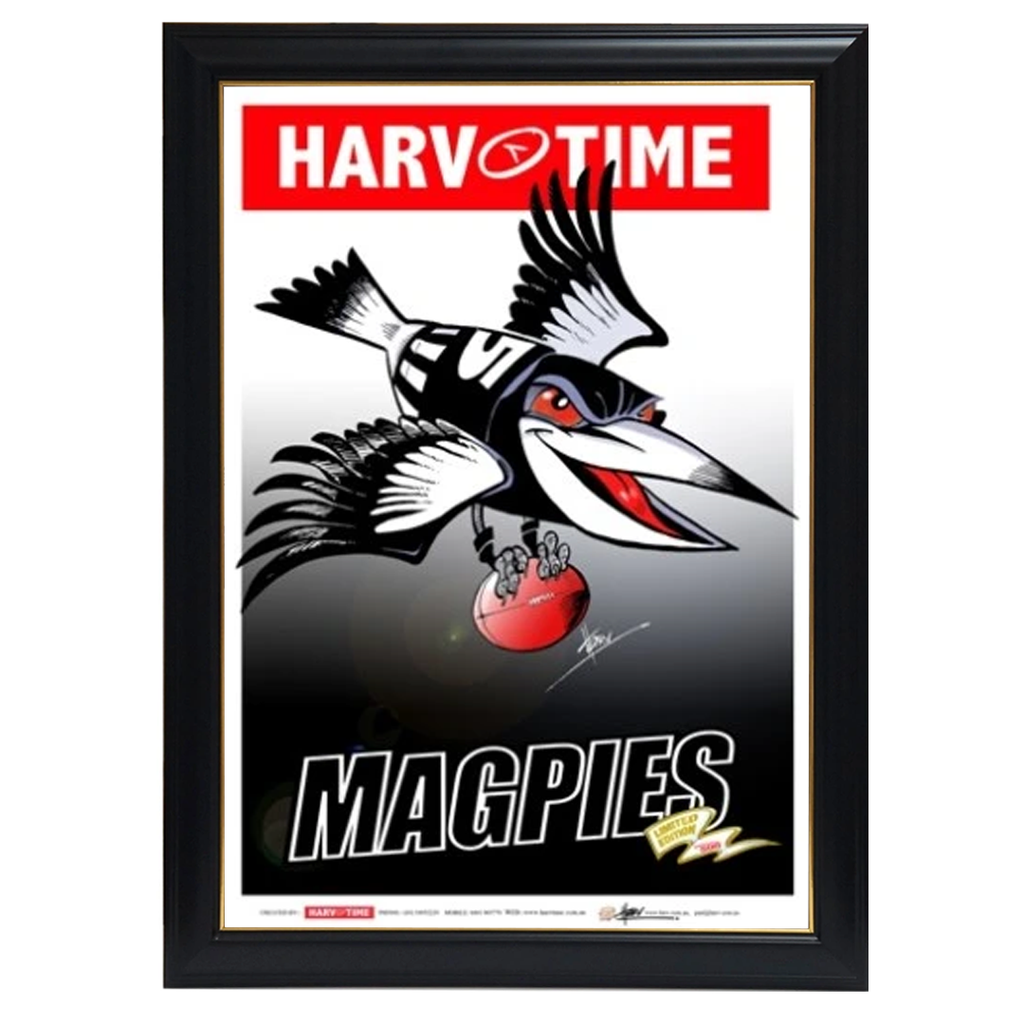 Collingwood Magpies, Mascot Harv Time Print Framed - 4222