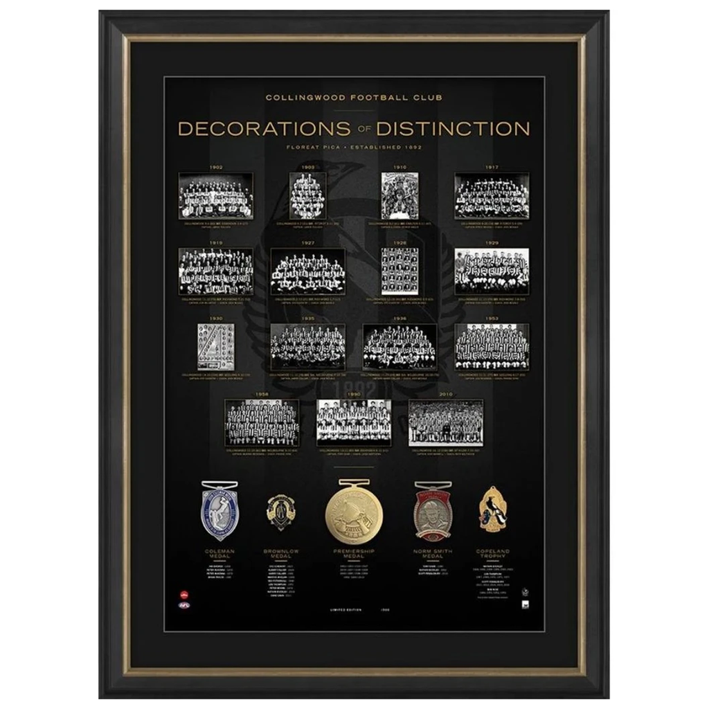 Collingwood Football Club Afl Decorations of Distinction With 5 Medals Framed - 3925