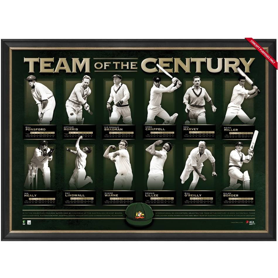 Australia Test Cricket Official Team of the Century Print Framed Bradman Warne - 5201