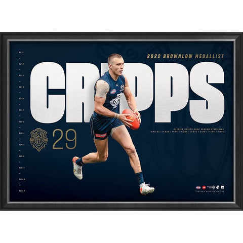 Patrick Cripps 2022 Brownlow Medal Official AFL Carlton Sportsprint Framed - 5273