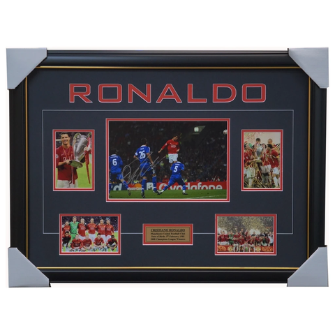 Cristiano Ronaldo Signed Manchster United 2008 UEFA Champions Collage Framed Coa - 3596