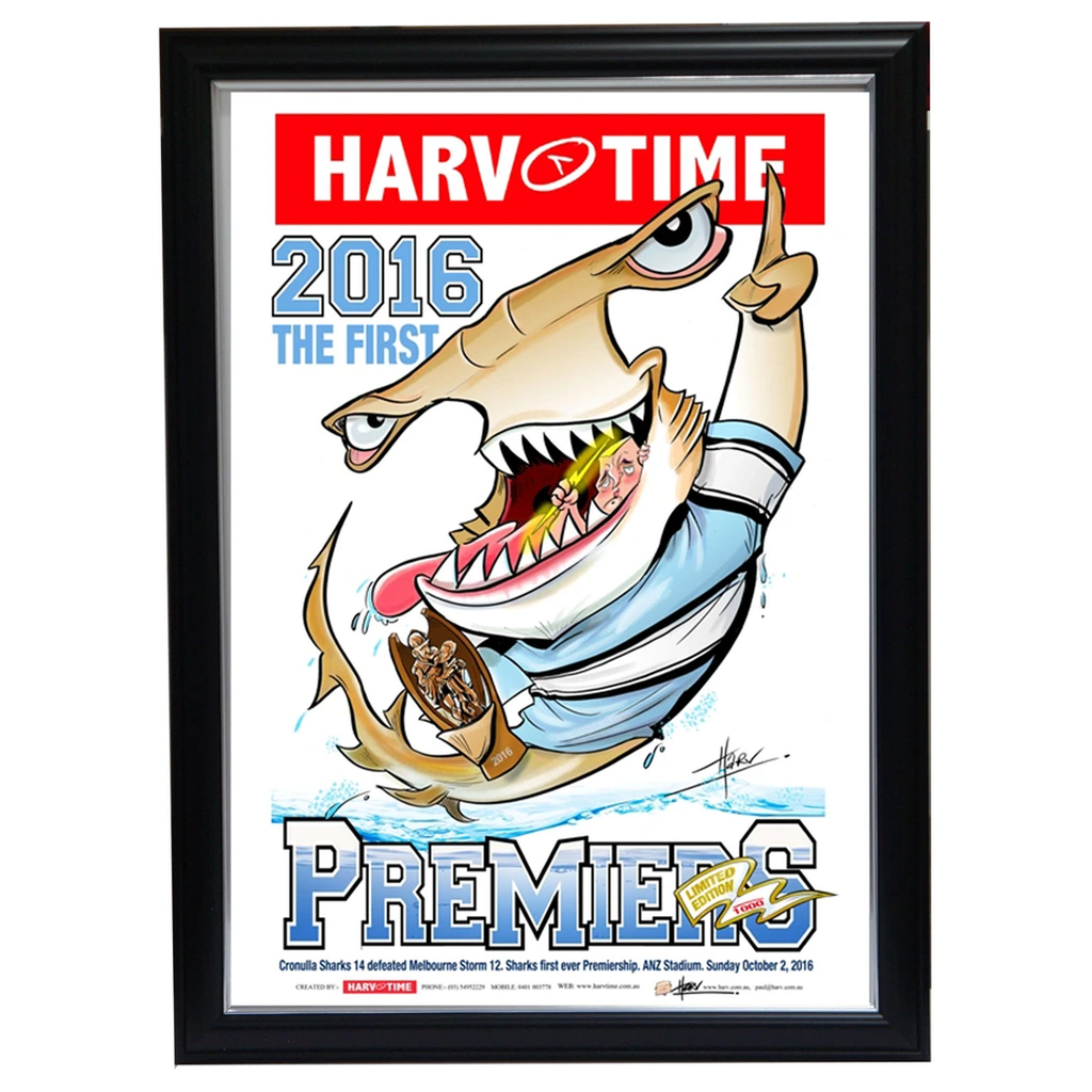 Cronulla Sharks 2016 Nrl Premiers Harv Time L/e Print Framed Luke Lewis Paul Gallen - 2971