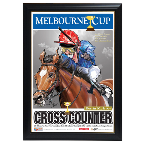 Cross Counter, 2018 Melbourne Cup, Harv Time Print Framed - 4056