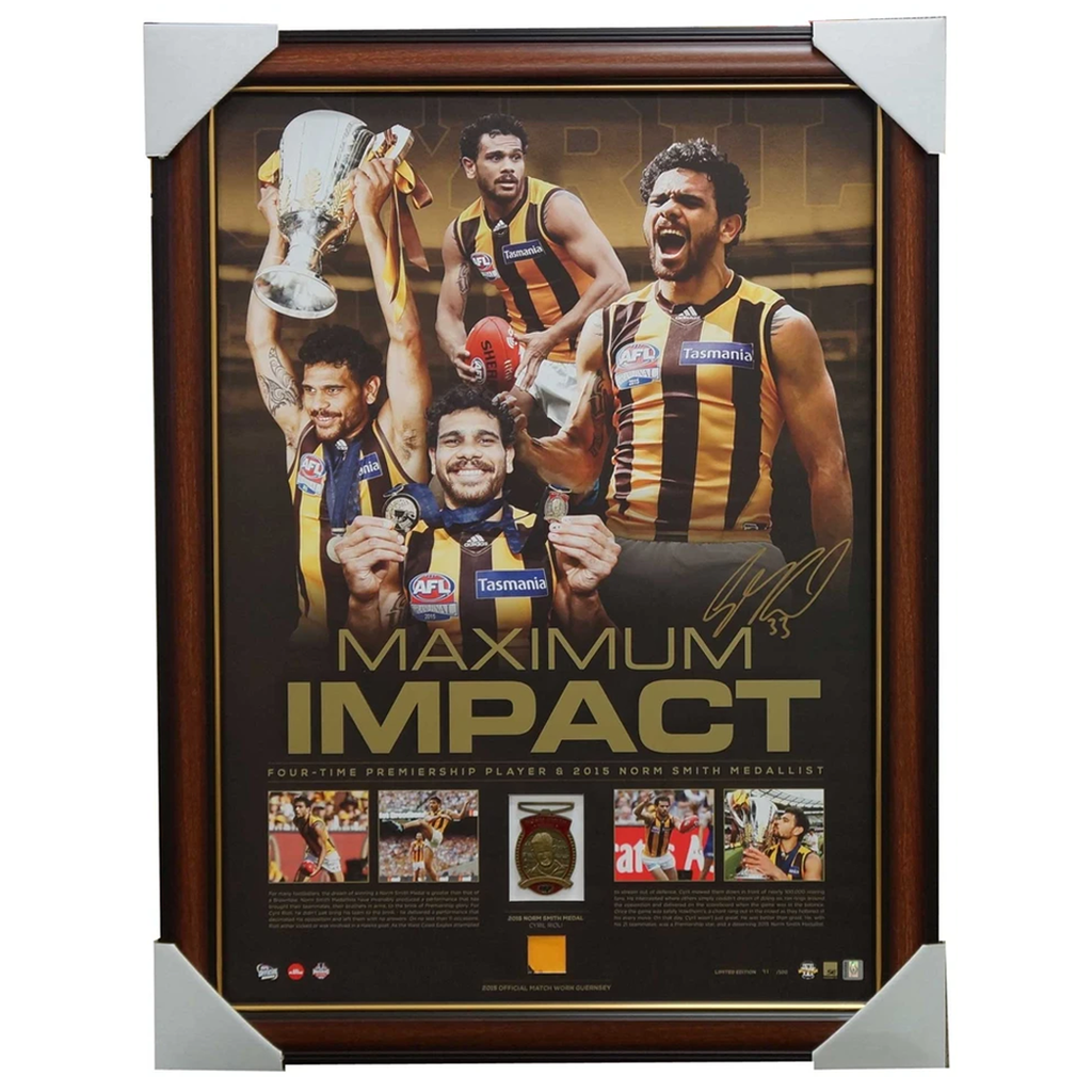 Cyril Rioli Signed 2015 Norm Smith Hawthorn Premier Maximum Impact Print Framed - 2618