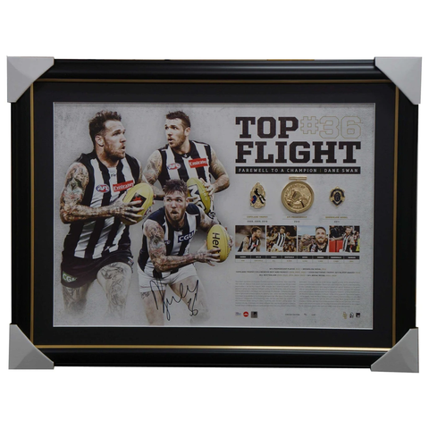 Dane Swan Signed Collingwood Top Flight Retirement Lithograph Framed with Medallions - 2933