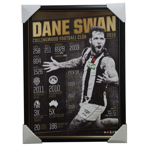 Dane Swan Signed Official Afl Collingwood Retirement Deluxe Print Framed - 2929