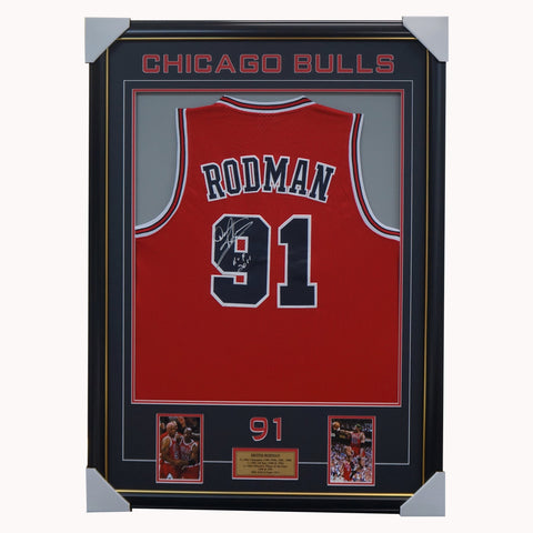 Dennis Rodman Chicago Bulls Nba Signed #91 Jersey Framed Nba Champion - 4474