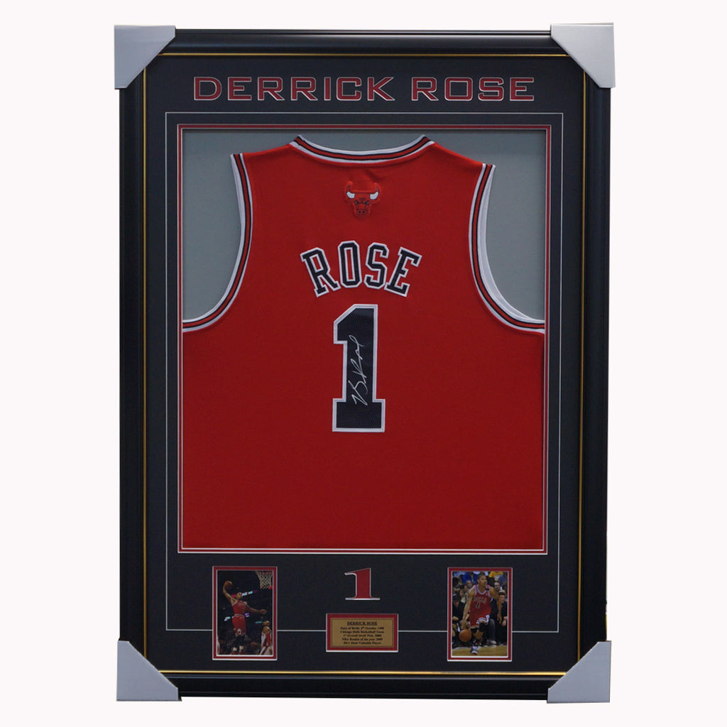 Derrick Rose Signed Bulls 35 x 42.5 Custom Framed Jersey