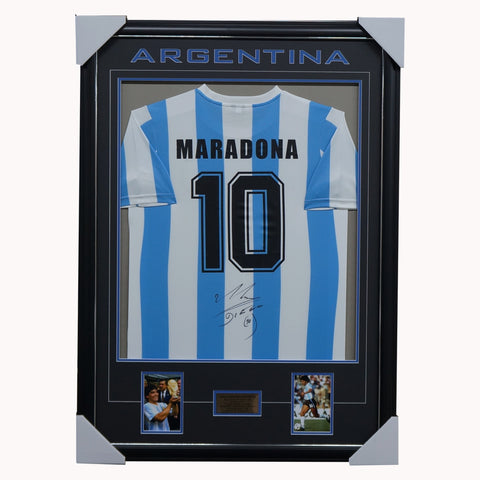 Diego Maradona Signed Argentina Jersey Framed With Photos + COA - 5194