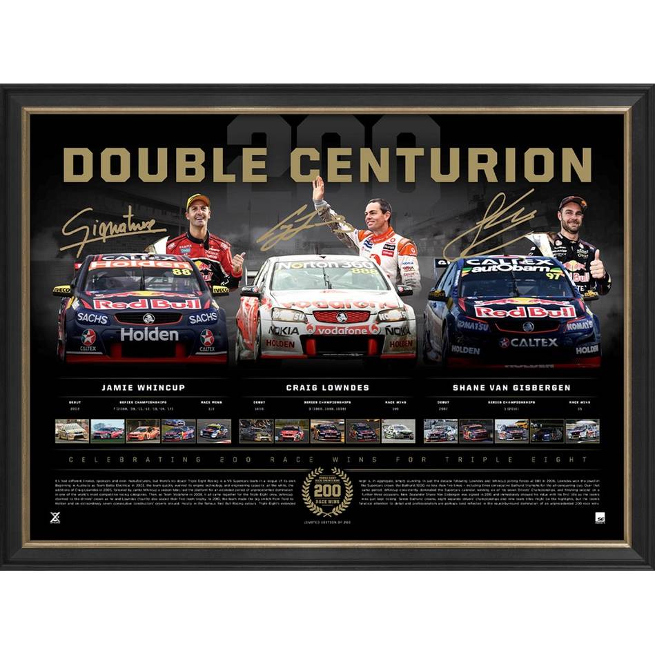 Double Centurion V8 Triple Eight Racing Signed Official Print Framed Lowndes Whincup Van Gisbergen - 4523
