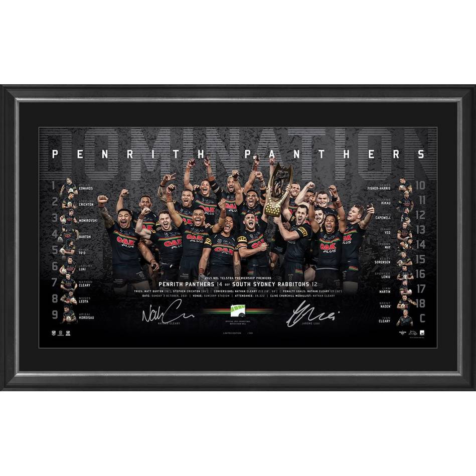 Penrith Panthers 2021 NRL Premiers Official Dual Signed Lithograph Framed - 4894