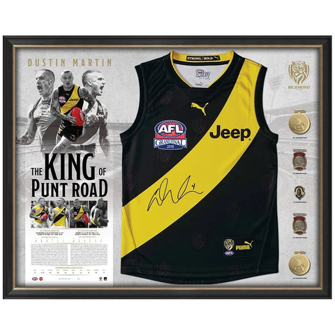 Dustin Martin Signed Official Afl 2019 Premiers Richmond Deluxe Jumper Framed With Medallions - 3885