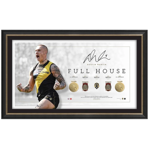 Dustin Martin Signed Official Afl 2019 Premiers Richmond Full House Frame With Medallions - 3886