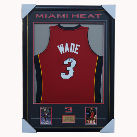 Dwyane Wade Miami Heat Signed Red Fanatics Authentics Jersey Framed 3 X Nba Champion - 5058