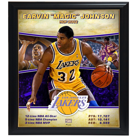 Earvin "Magic" Johnson Los Angeles Lakers Player Collage Facsimile Signed Official Nba Print Framed - 4331