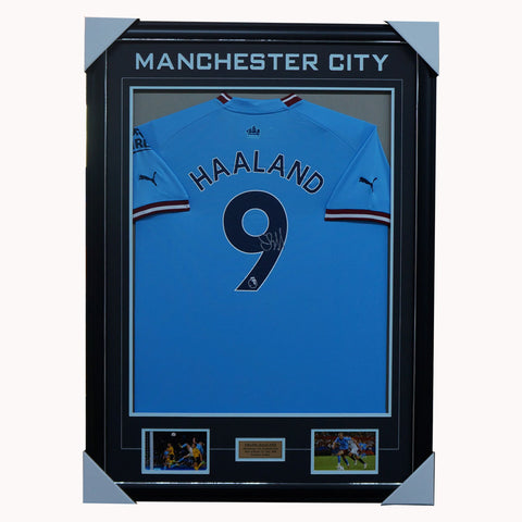 Erling Haaland Signed Manchester City Jersey Framed With Photos and Plaque - 5367