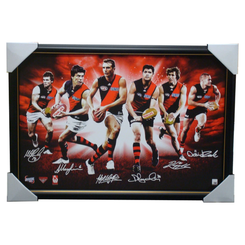 Essendon 6 Player Signed Afl Facsimile Print Framed - 1459