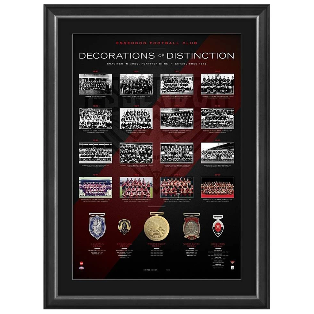 Essendon Football Club Decorations of Distinction with 5 Medals Framed - 3922