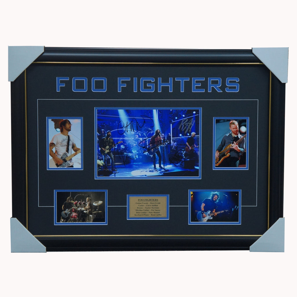 Foo Fighters Band Signed Photo Collage Framed - Dave Grohl Chris Shiflett + COA - 1010