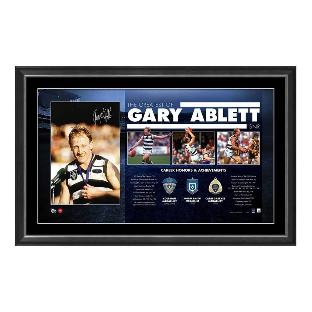 Gary Ablett Senior Signed Official Afl Print Framed With Medallions " the Greatest" - 3724