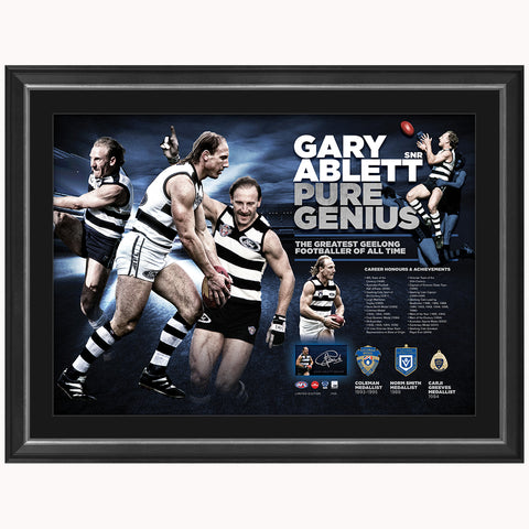 Gary Ablett Senior Signed Official AFL Print Framed With Medallions "Pure Genius" - 4772
