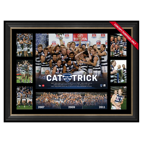 Geelong 2007 2009 2011 Cat Trick Afl Premiership Glory Afl L/e Print Framed - 2852