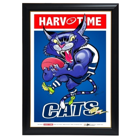 Geelong Cats, Mascot Harv Time Print Framed - 4215