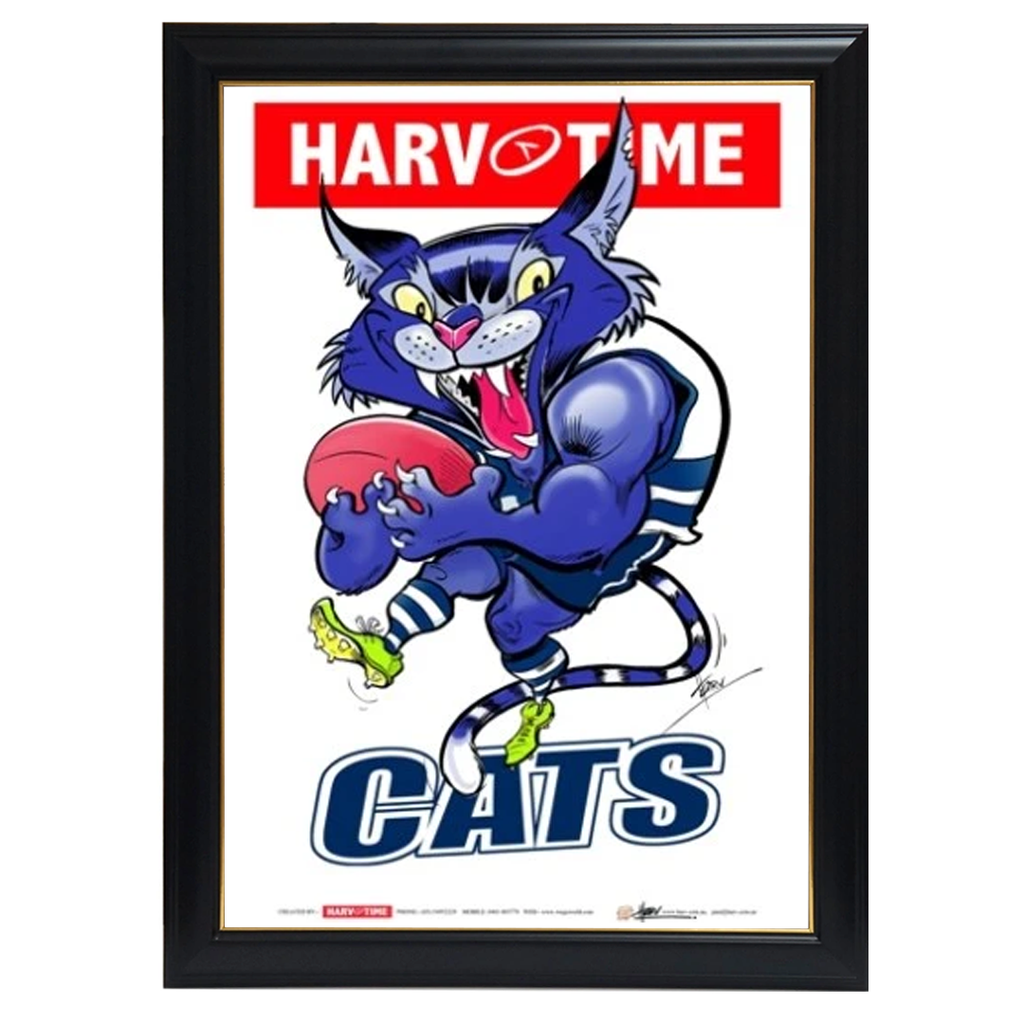 Geelong Cats, Mascot Print Harv Time Print Framed - 4174