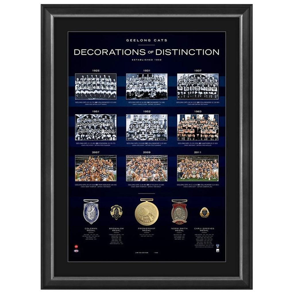 Geelong Football Club Decorations of Distinction With 5 Medals Framed - 3916 New