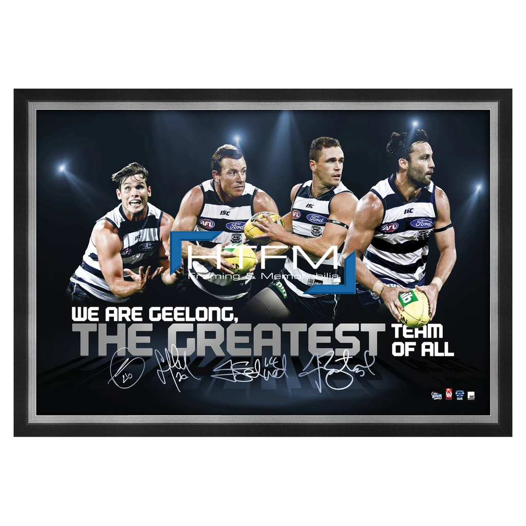 Geelong Four Player Facsimile Afl Official Licensed Print Framed Selwood Johnson - 1814
