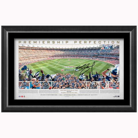 Geelong Cats 2022 AFL Premiers Official Signed Joel Selwood Panoramic Print Framed - 5283