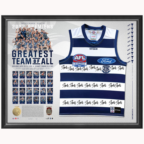 Geelong Cats 2022 AFL Premiers Team Official Signed Guernsey Framed - 5281