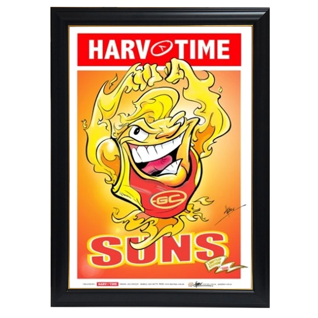 Gold Coast Suns, Mascot Harv Time Print Framed - 4220
