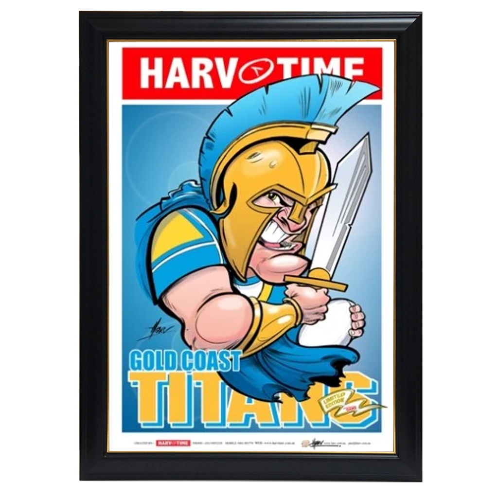 Gold Coast Titans, Nrl Mascot Harv Time Print Framed - 4205