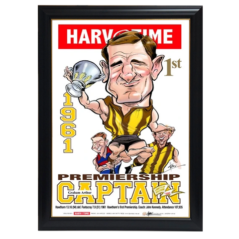 Graham Arthur, 1961 Premiership Captain, Harv Time Print Framed - 4299