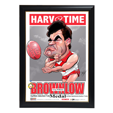 Greg Williams, 1986 Brownlow Medal, Harv Time Print Framed - 4073