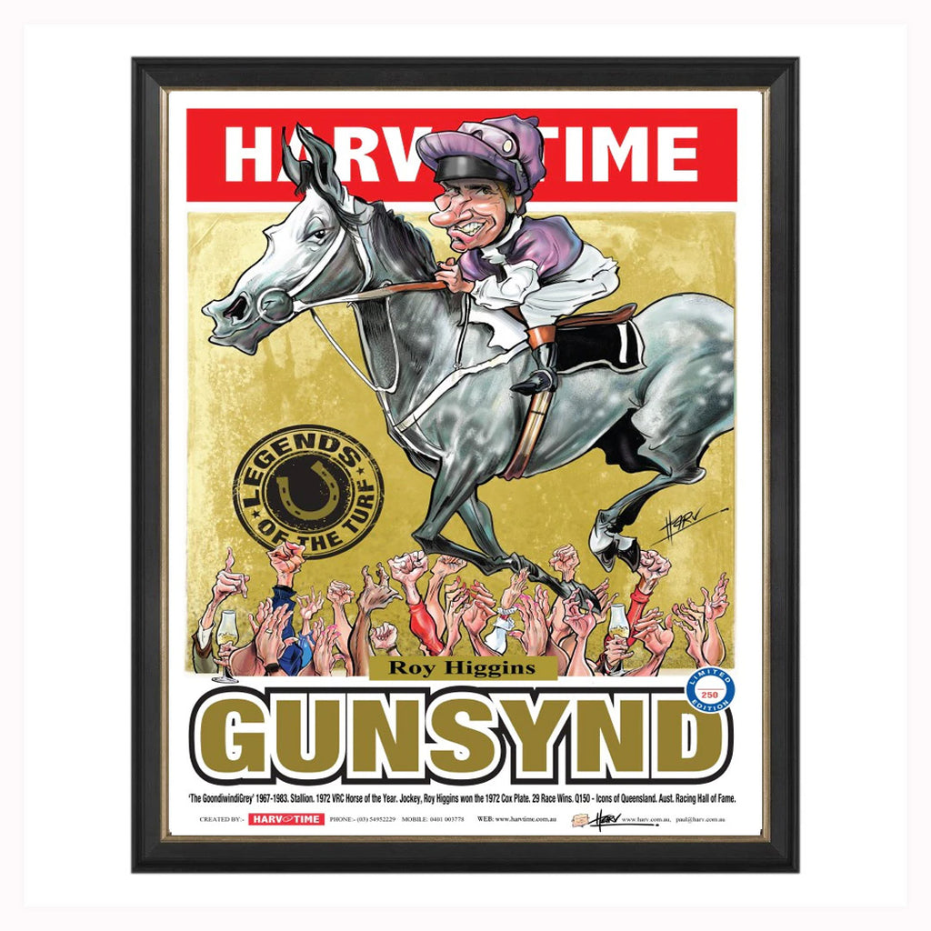 Gunsynd Horse Racing Harv Time Caricature L/E Print Framed Roy Higgins - 5156