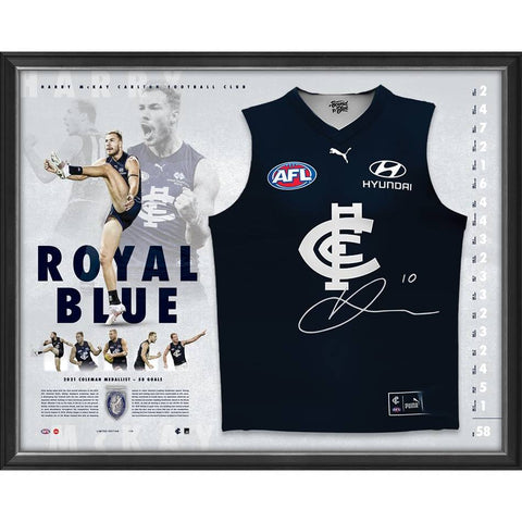 Harry McKay Signed Carlton 2021 Coleman Medal Signed Official AFL Jumper Framed - 5199