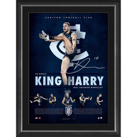 Harry McKay Signed Carlton Official AFL Coleman Medallist Lithograph Framed - 4839