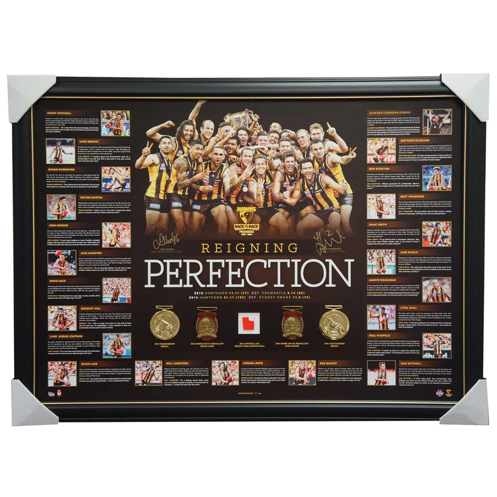 Hawthorn 2014 Premiership Perfection Dual Signed Lithograph Hodge Roughead Frame - 1964