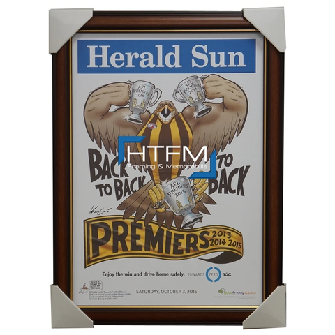 Hawthorn 2015 Premiers Herald Sun Poster Framed Mitchell Hodge Rioli Mark Knight - 2571
