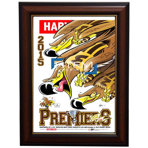 Hawthorn 2015 Premiers Three Peat Harv Time L/e Print Framed Hodge Rioli - 2586