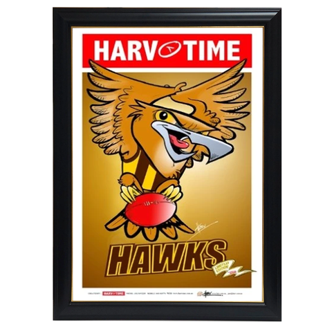 Hawthorn Hawks, Mascot Harv Time Print Framed - 4212