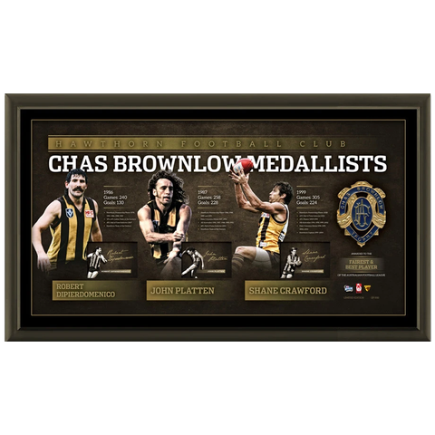 Hawthorn Signed Brownlow Litho Official Afl Frame Dipier Shane Crawford Platten - 2080