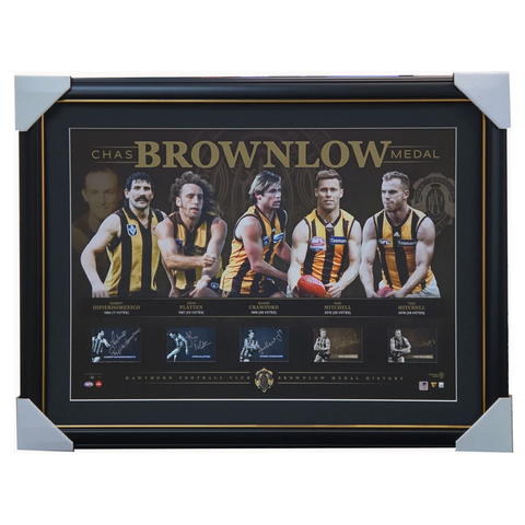 Hawthorn Signed Official Afl Brownlow Lithograph Framed X 5 Signatures New - 3580