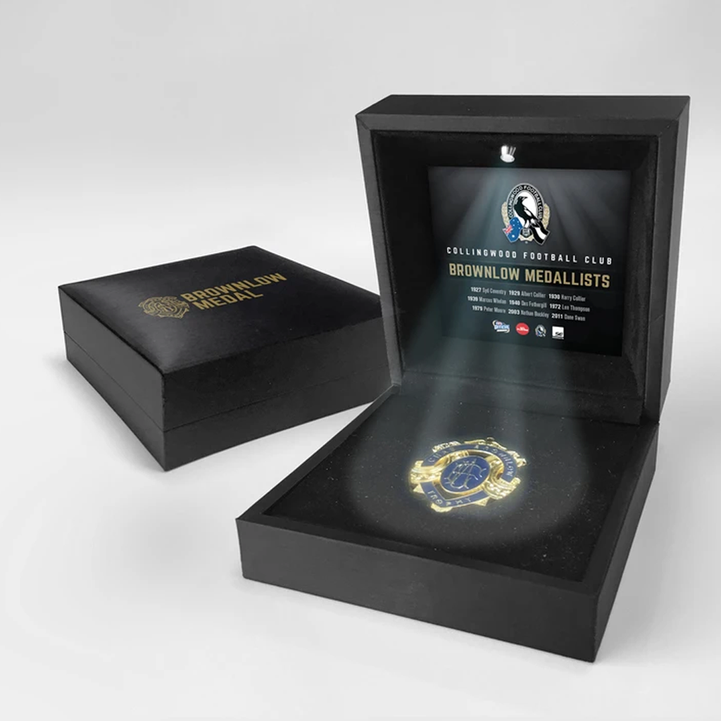 History of Chas Brownlow Collingwood Official Afl Replica Medal in Black Led Box - 2051