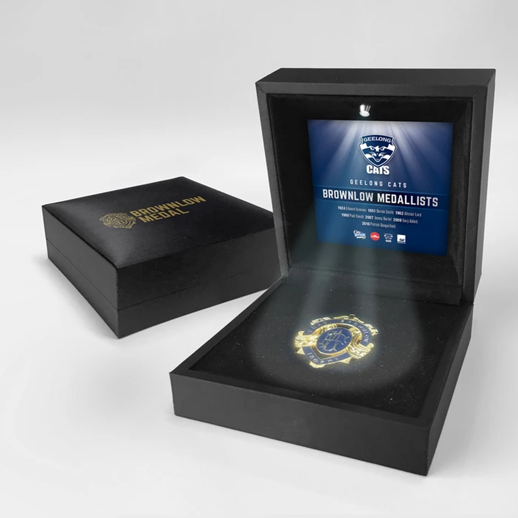 History of Chas Brownlow Geelong Official Afl Replica Medal in Black Led Box Ablett - 2059