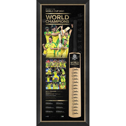 Australia ICC T20 World Cup Champions Official Signed Team Bat Framed - 4927