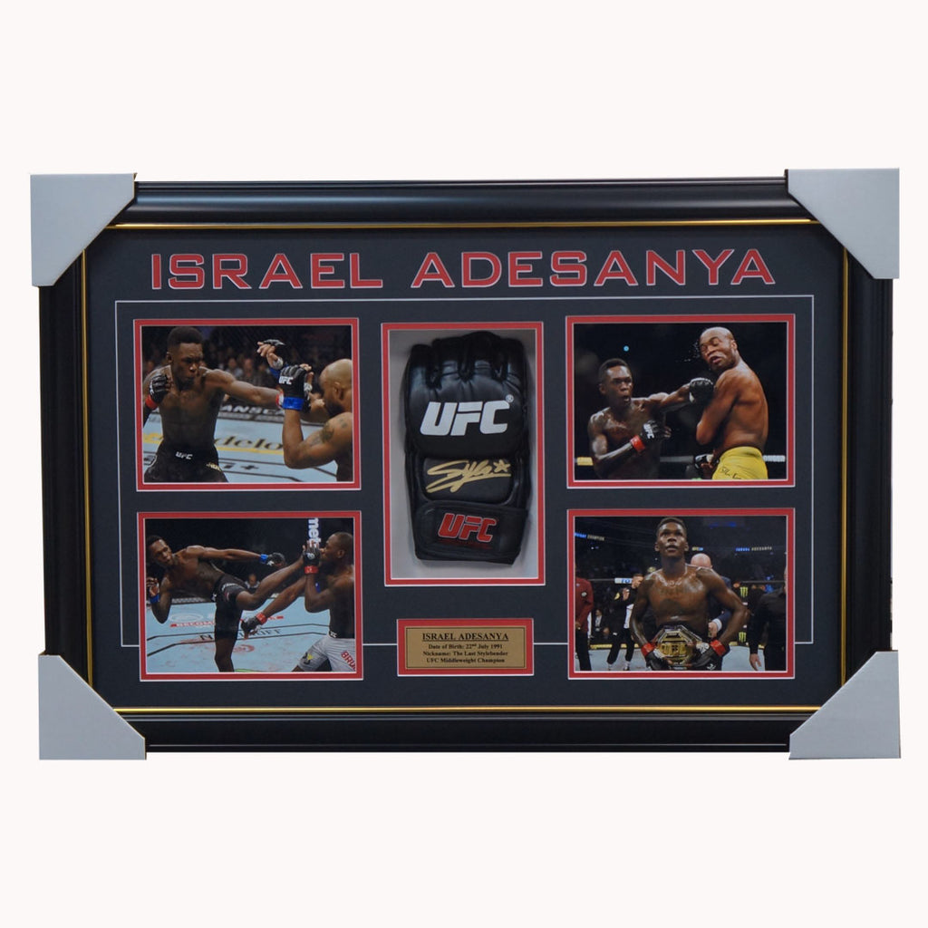 Israel Adesanya Signed Ufc Champion Glove Box Framed With Photos + Coa - 4473